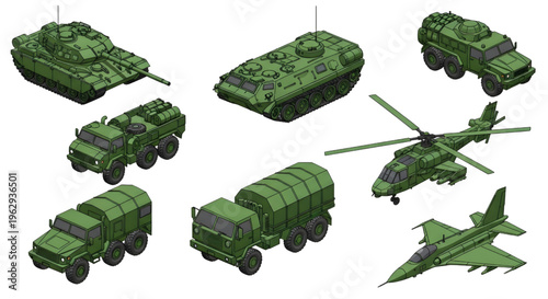Military Vehicle Isometric Silhouette Set – AutoCAD Tactical Transport Multiview Technical Outline Collection