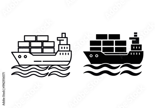 Two cargo ships sail across wavy waters with stacked containers on deck
