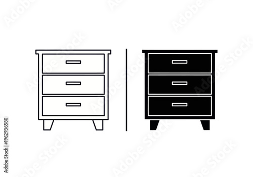A graphic illustration shows two dressers side by side in line art and filled styles.