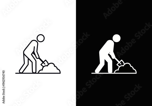 A person is digging in the ground with a shovel outdoors.