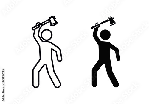 Two stick figures holding axes above their heads in a confrontational stance.