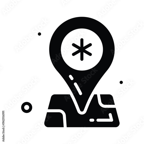 Visually engaging glyph icon showing hospital location map pin