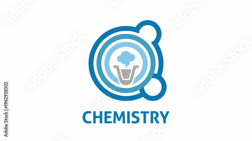 Scientific logo design for 'Chemistry' featuring a molecule structure with dynamic elements, representing research, innovation, and the fascinating world of science.
