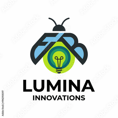 A modern logo design for Lumina Innovations featuring a bee motif and a lightbulb, signifying innovation, creativity, and brilliance in technology and design.