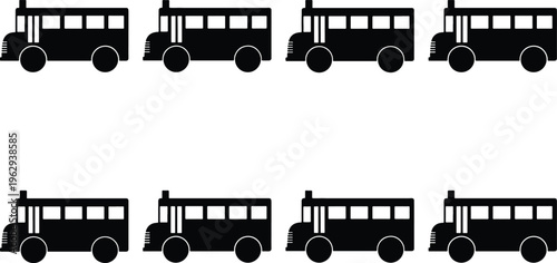 A repeating pattern of eight black school buses, representing education, transportation, or travel, in a clean vector illustration.