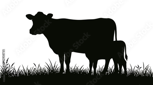 Cow and Calf Silhouette Vector Icon – Heartwarming Vectors Featuring Farm Life, Animal Bonding, Rural Scene, and Livestock Companionship in Minimalist Black Profiles