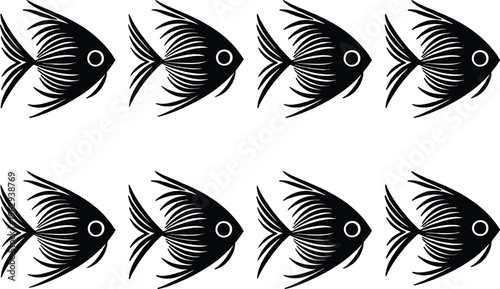 Stylized black angelfish pattern with clean lines and a simple white eye, perfect for aquatic themes and decorative designs.
