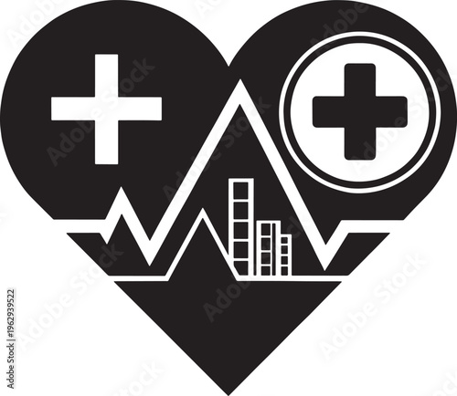 Modern Healthcare Heart and Hospital Icon Vector