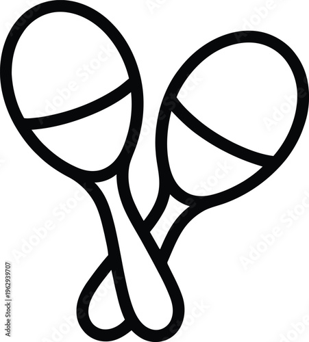 Two Vector maracas shaker icon outline, Mexican percussion instrument isolated on white.
