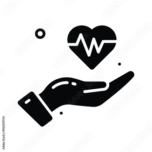 Premium glyph icon showing cardio care and heart health monitoring