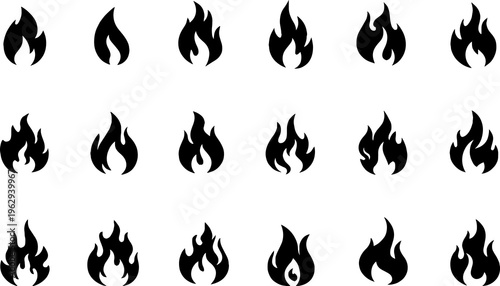 Set of Flame Silhouette Vector Icons Isolated on White Background
