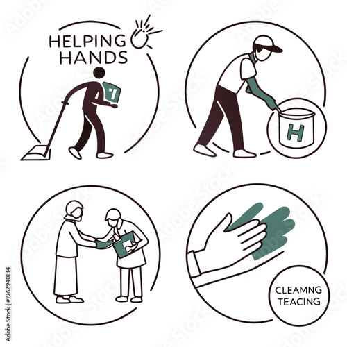 Helping hands icons for cleaning and teaching