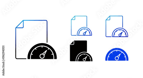 Icon set of documents with clock symbols and folded corners in multiple colors for time management and paperwork visuals.