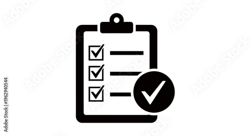 Vector clipboard checklist icon showing a to-do list and tick mark for task completion.