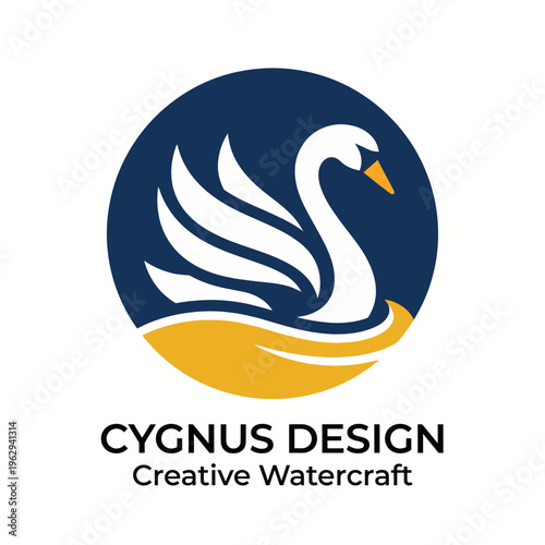 An elegant logo for Cygnus Design, featuring a stylized swan and water elements, representing creativity and sophistication in watercraft design and craftsmanship.