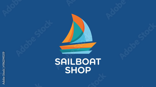 A dynamic logo for Sailboat Shop featuring a vibrantly colored sailboat, symbolizing adventure and exploration in marine activities and nautical lifestyle.