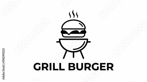 This playful logo showcases a grill with a steaming burger on top, representing a barbeque theme and the love for grilled foods in casual dining experiences.
