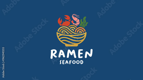 This image showcases a bowl of ramen adorned with fresh seafood, including shrimp and lobster, highlighting the vibrant flavors of culinary artistry and satisfaction in eating.