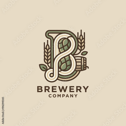 This artistic image captures the essence of a brewery logo with hops and grains, symbolizing quality craftsmanship in beer brewing and evoking a sense of tradition and community.