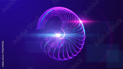 Abstract technology vector background with luminous curved lines forming dynamic structure on blue background. Concept for big data research, artificial intelligence, digital network, data processing.