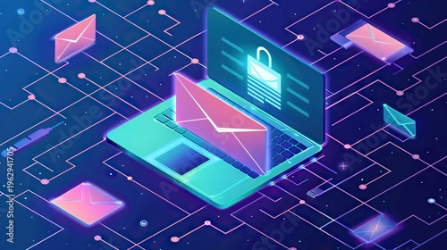 Digital laptop with protected email messages showcasing secure communication infrastructure.
