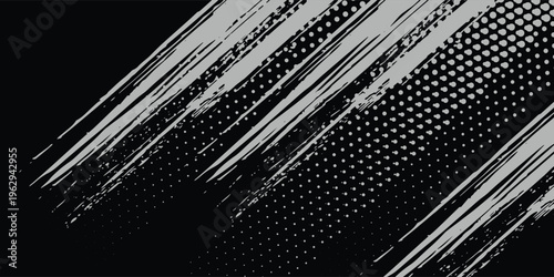 Abstract Grey Grunge Brush Strokes on Halftone Dot Background