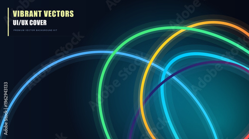 Futuristic neon glowing rings on dark background, abstract vibrant vector circles for UI UX cover design, colorful light trails and luminous geometric loops for technology backdrop