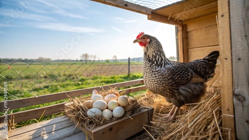 Wallpaper Mural A Hen Caring for Her Freshly Laid Eggs in a Rustic Coop Torontodigital.ca