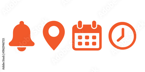 Location, time, calendar and notification bell icons set. 