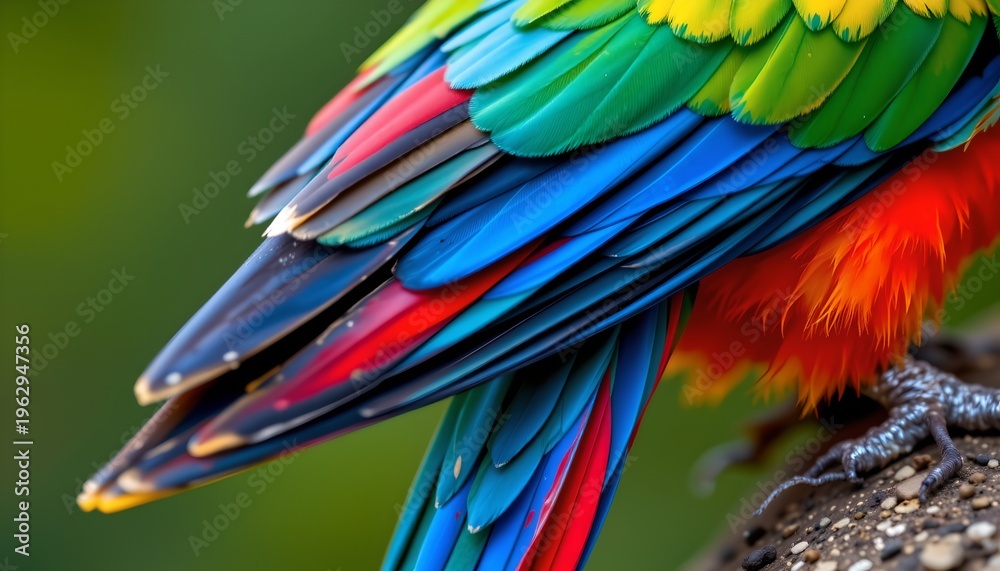 Obraz premium The image features a close up view of a bird with vibrant, multicolored feathers