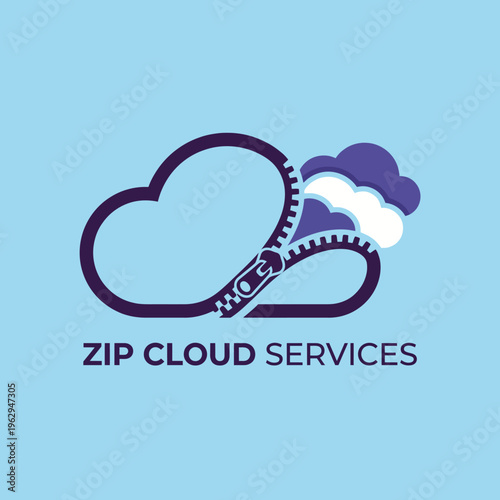 A creative logo representing Zip Cloud Services, integrating cloud imagery and zippers, symbolizing innovation and reliability in digital storage solutions for modern users.