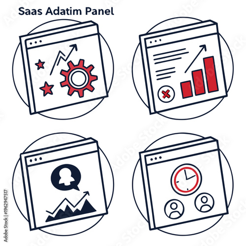 Saas adatim panel with four browser windows