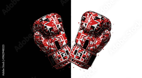 Red and black boxing gloves contrast.
