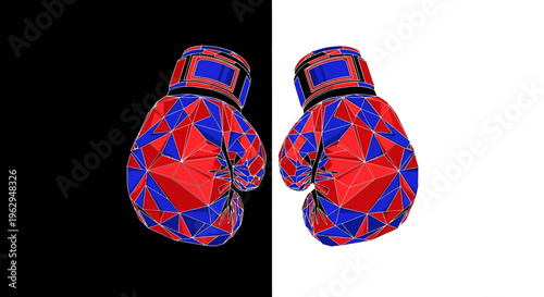 Vibrant red and blue boxing gloves.