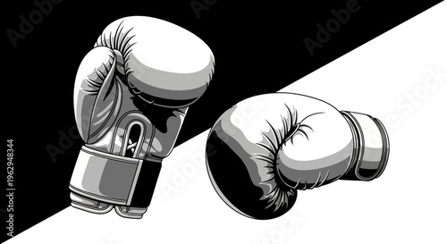 Boxing gloves on black and white background.