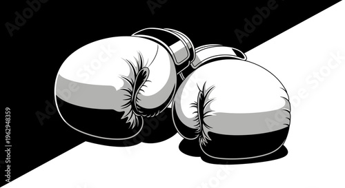 A pair of boxing gloves on a black and white background.