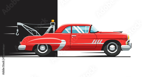 Vintage red tow truck vehicle illustration.