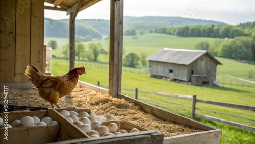 Wallpaper Mural A Hen Caring for Her Freshly Laid Eggs in a Rustic Coop Torontodigital.ca