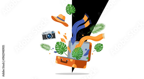 Vibrant travel and photography concept illustration.