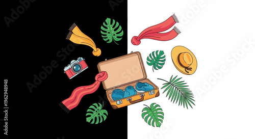 Travel and vacation accessories illustration.