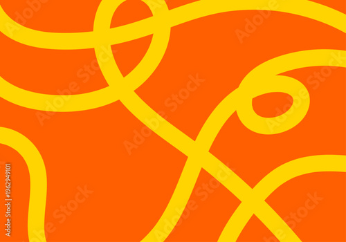 Fondo abstracto con líneas curvas de color amarillo que se entrelazan sobre una base naranja vibrante