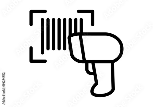 Icono lineal de un escáner manual procesando un código de barras para gestión de inventario y ventas