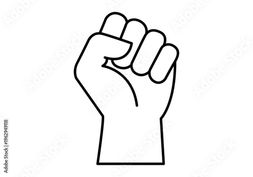 Icono lineal de un puño cerrado levantado que simboliza fuerza y resistencia