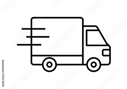Icono lineal de un camión de reparto rápido que simboliza servicios de logística y envío