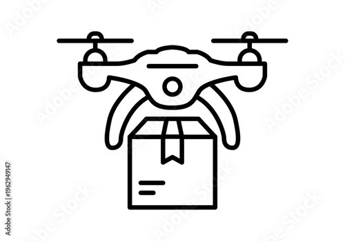 Icono lineal de un dron de transporte cargando un paquete de mensajería 