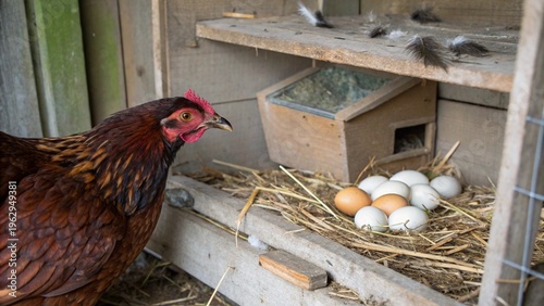 Wallpaper Mural A Hen Caring for Her Freshly Laid Eggs in a Rustic Coop Torontodigital.ca