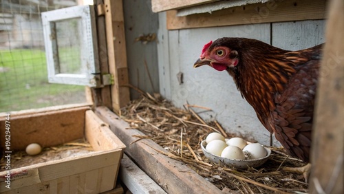 Wallpaper Mural A Hen Caring for Her Freshly Laid Eggs in a Rustic Coop Torontodigital.ca