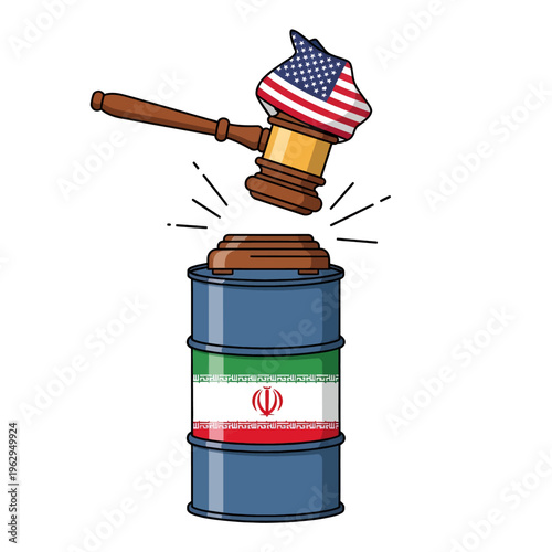US Iran Oil Deal Auction Cartoon Illustration Political Conflict Energy Resources International Trade Diplomacy Economic Relations Global Market