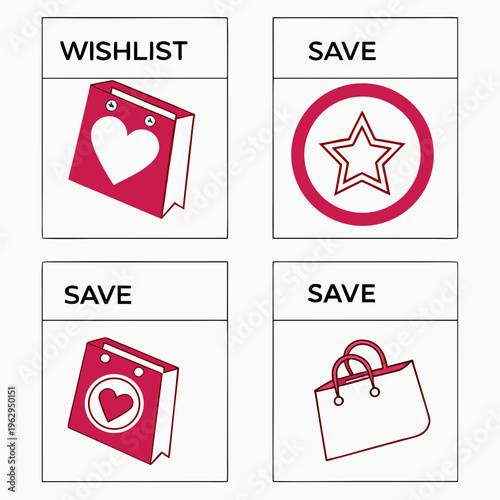 Red icons of wishlist and save buttons