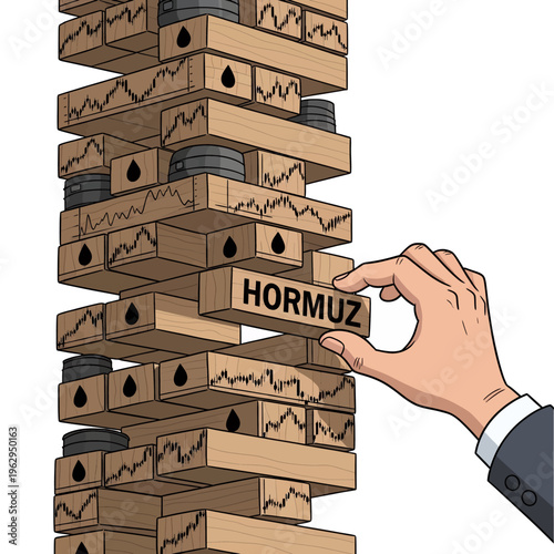Hormuz Strait Risk Cartoon Illustration Economic Instability Global Trade Shipping Crisis Geopolitical Tension Middle East Conflict Analysis